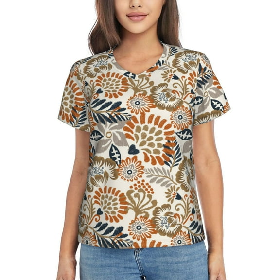Yiaed Floral Paisley Print Women's T Shirt V-Neck Short Sleeve Shirt Casual Breathable Tee Summer Tops-3X-Large