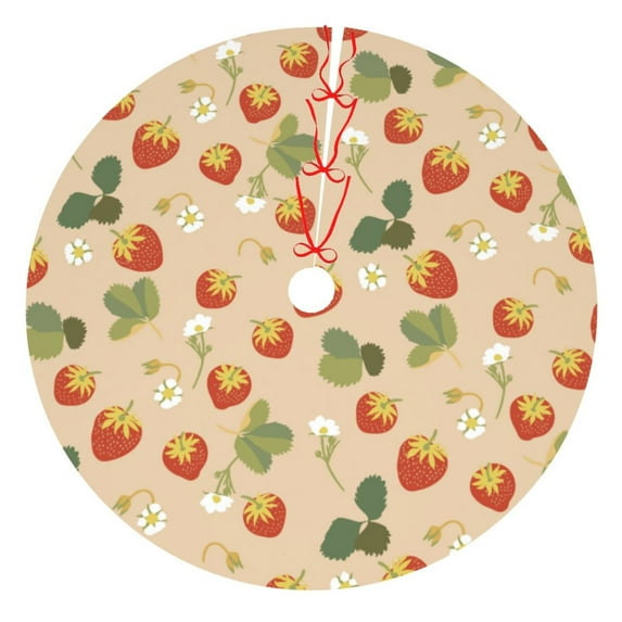 Yiaed Floral Strawberr Print Christmas Tree Skirt , Tree SkirtsTree Mat for Christmas Winter Holiday Indoor Decorations-48"