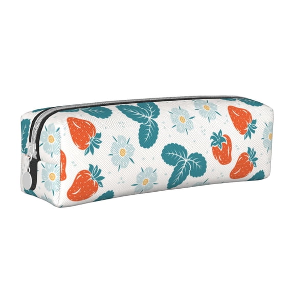 Yiaed Floral Strawberr Print Leather Pencil Case - Leather Pen Pencil Holder - Elegant & Practical Pencil Pouch for Work & Office