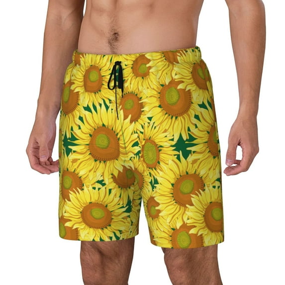Yiaed Floral Sunflowers Print Mens Swim Trunks Bathing Suit Compression Liner Beach Swim Shorts Swimwear Quick Dry Zipper Pocket No-Chafing Board Short-