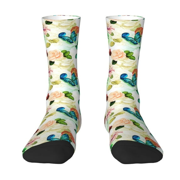 Yiaed Floral Vintage Print Great elasticity Crew Socks Sports socks for Men and Women