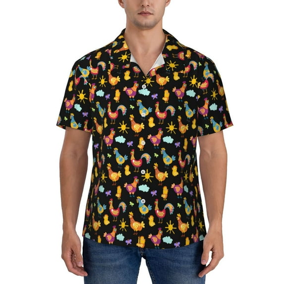 Yiaed Flowe Rooster Print Hawaiian Shirt for Men Short Sleeve Button Down Shirts Beach Shirts for Men-X-Large