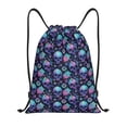 thumbnail image 1 of Yiaed Flower Blue Skull Print Drawstring Bags Drawstring Backpack Bulk String Back Pack Gym Sport Bag-Small, 1 of 5