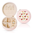 thumbnail image 1 of Yiaed Flower Chicken Print Travel Jewelry Case Bridesmaid Gift Boxes Jewelry Travel Organizer Small Round Jewelry Box Mini Storage-Pink, 1 of 7