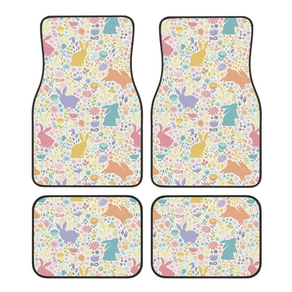 Yiaed Flower Color Rabbit Print Carpet Floor Mats for Cars, Auto Accessories Front & Rear Car Floor Mats Car Floor Foot Mat Sets of 4 Pieces