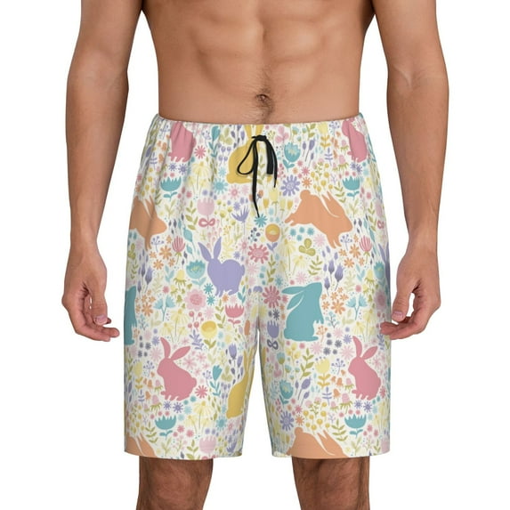 Yiaed Flower Color Rabbit for Men's Soft Sleep Pajama Short Lounging Pajama Shorts-XX-Large