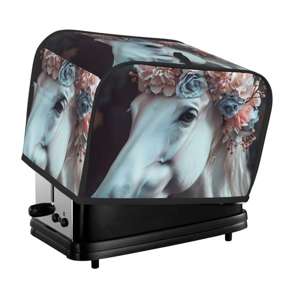 Yiaed Flower Crown White Horse Print Two Slice Bread Machine Cover, Universal Size Kitchen Appliance Cover for Bread Machine,Bread Machine Cover
