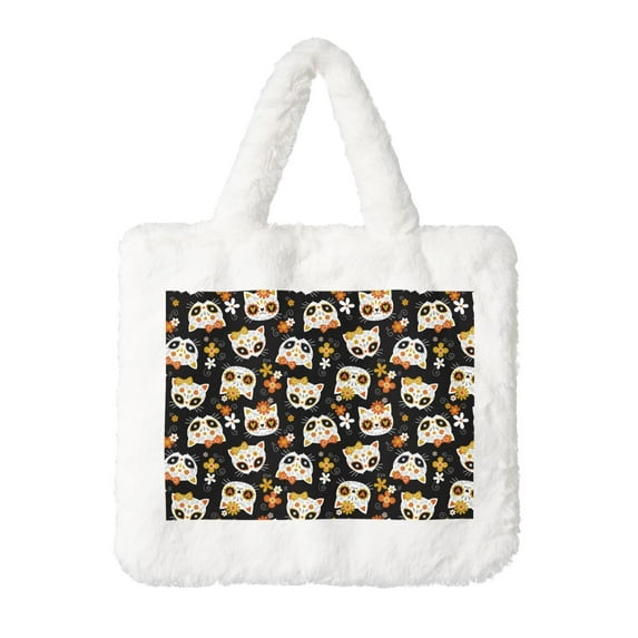Yiaed Flower Fox Print Fluffy Shoulder Bag Plush Bags Women Ladies Tote Bag Fluffy White Furry Purse Handbag for Autumn and Winter