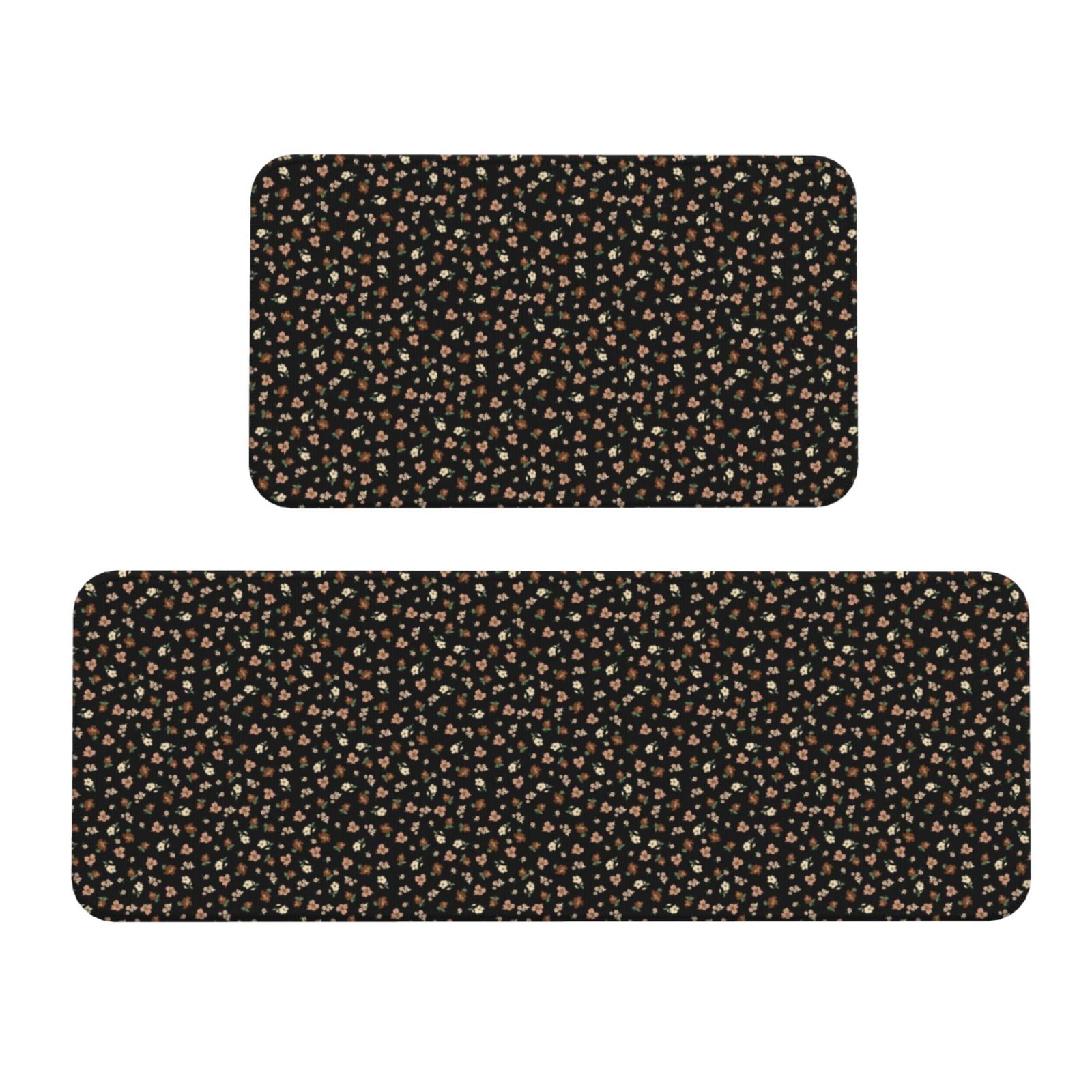 Yiaed Flower Pattern On Black Kitchen Rugs Sets of 2 Kitchen Mats ...