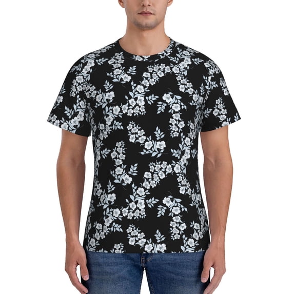 Yiaed Flower Print Mens Short Sleeve Tight Fit T-Shirt, Crewneck Casual Tee-Medium