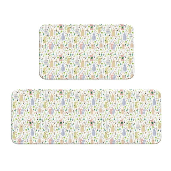Yiaed Flower Rabbit Kitchen Rugs Sets of 2 Kitchen Mats Cushioned Anti Fatigue Kitchen Rug Tapetes Para Cocina for Sink,Laundry Room