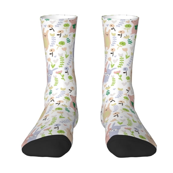 Yiaed Flower Rabbit Print Great elasticity Crew Socks Sports socks for Men and Women