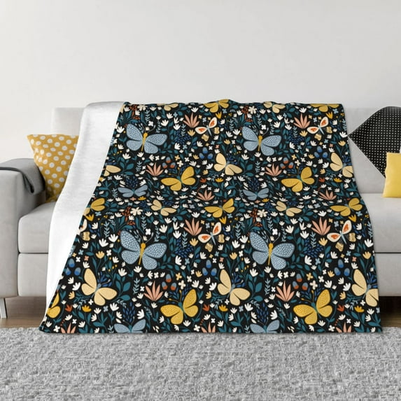 Yiaed Flowers Butterfly Print Blanket Throw Blanket Soft Cozy Flannel Blanket for Home Bed Sofa Couch Chair-60"x50"