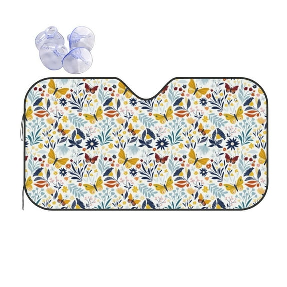 Yiaed Flowers Butterfly Print Car Windshield Sunshade Front Auto Car Front Window Sun Shade Foldable Sun Visor Shield Cover Auto Accessories for Sedan SUV Truck-Small