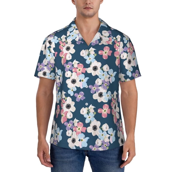 Yiaed Flowers Print Hawaiian Shirt for Men Short Sleeve Button Down Shirts Beach Shirts for Men-X-Large