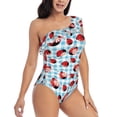 thumbnail image 1 of Yiaed Flowers and Lady Bugs Print Women One Piece Swimsuits Tummy Control One Shoulder Bathing Suits Pattern Ruffle Swimwear-Small, 1 of 8
