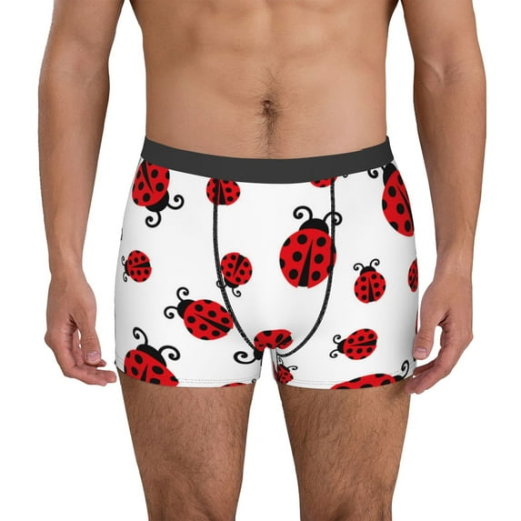 Yiaed Fly Flying Ladybug Print Men's Soft Cotton Boxer Shorts Breathable Boxers Underwear Moisture-Wicking Underwear Stretch Boxer Briefs for Man-Small