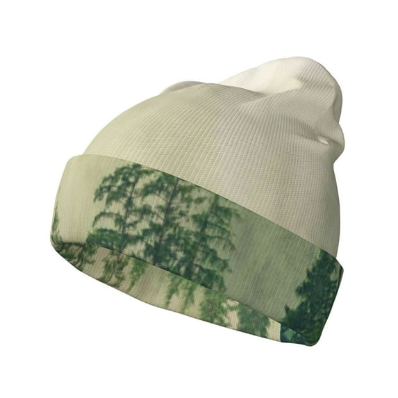 Yiaed Fog Forest Print Winter Beanie for Men Women, Fleece Lined Beanie Soft Warm Knit Hat Ski Stocking Cuffed Ca