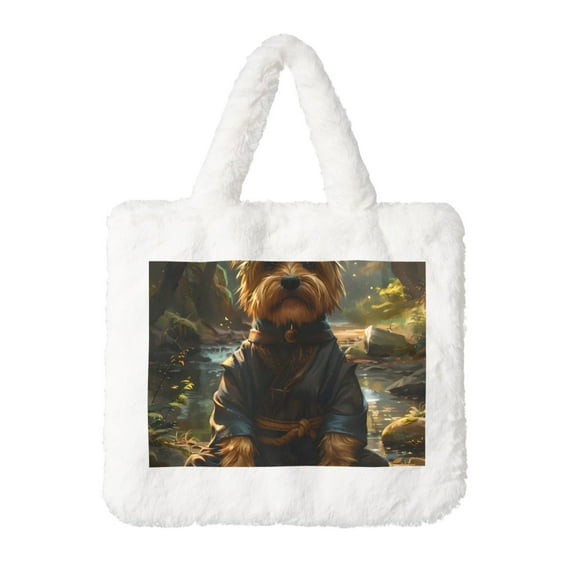 Yiaed Forest Creek Cute Dog Print Fluffy Shoulder Bag Plush Bags Women Ladies Tote Bag Fluffy White Furry Purse Handbag for Autumn and Winter