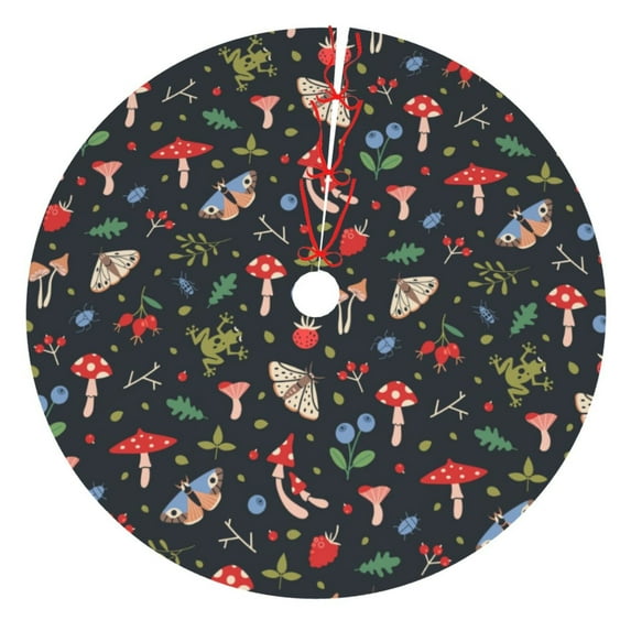 Yiaed Forest Flora and Insects Print Christmas Tree Skirt , Tree SkirtsTree Mat for Christmas Winter Holiday Indoor Decorations-30"