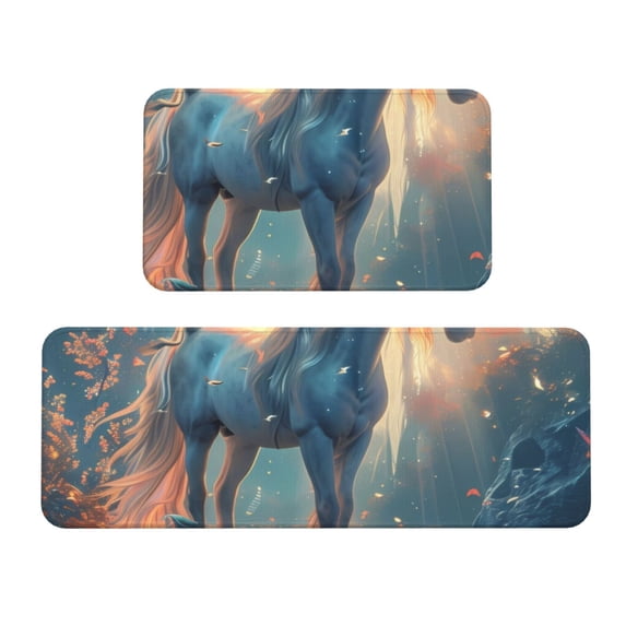 Yiaed Forest Lake White Horse Kitchen Rugs Sets of 2 Kitchen Mats Cushioned Anti Fatigue Kitchen Rug Tapetes Para Cocina for Sink,Laundry Room