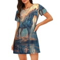 thumbnail image 1 of Yiaed Forest Lake White Horse Print Women's Loose-Fit Short Sleeve Nightgown, Soft and Comfortable Sleep Dress for Relaxation and Sleepwear, 1 of 6