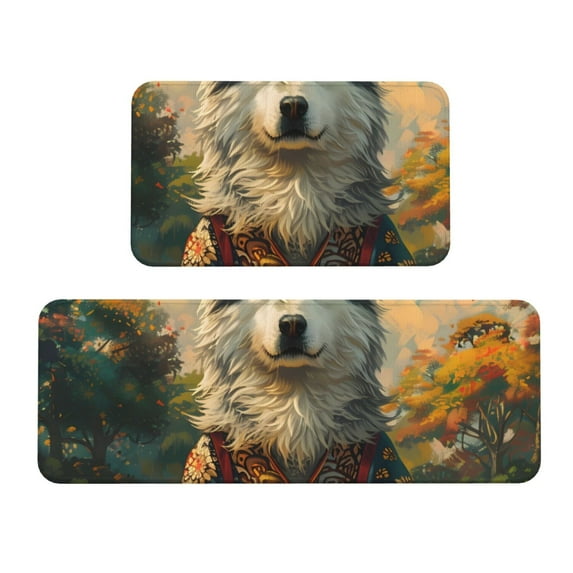 Yiaed Forest Maple Leaf Husky Kitchen Rugs Sets of 2 Kitchen Mats Cushioned Anti Fatigue Kitchen Rug Tapetes Para Cocina for Sink,Laundry Room