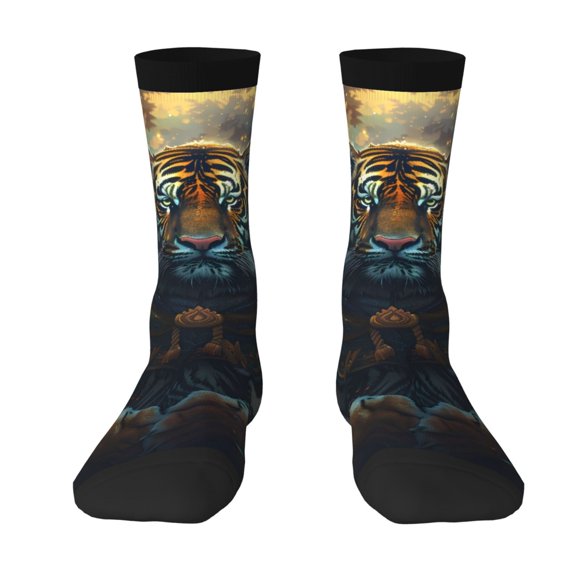 Yiaed Forest Meditating Tiger Print Great elasticity Crew Socks Sports socks for Men and Women