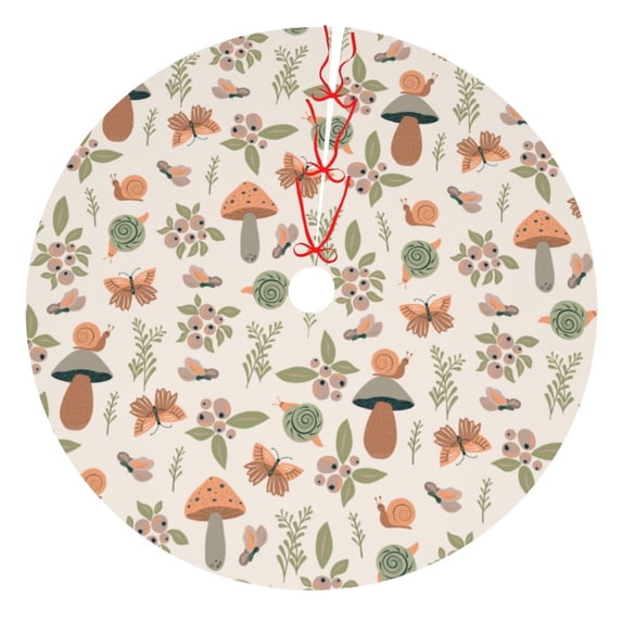 Yiaed Forest Mushrooms Insects Print Christmas Tree Skirt , Tree SkirtsTree Mat for Christmas Winter Holiday Indoor Decorations-48"