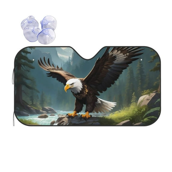 Yiaed Forest River Bald Eagle Print Car Windshield Sunshade Front Auto Car Front Window Sun Shade Foldable Sun Visor Shield Cover Auto Accessories for Sedan SUV Truck-Medium