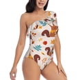thumbnail image 1 of Yiaed Forest Squirrel Nuts Print Women One Piece Swimsuits Tummy Control One Shoulder Bathing Suits Pattern Ruffle Swimwear-X-Large, 1 of 8
