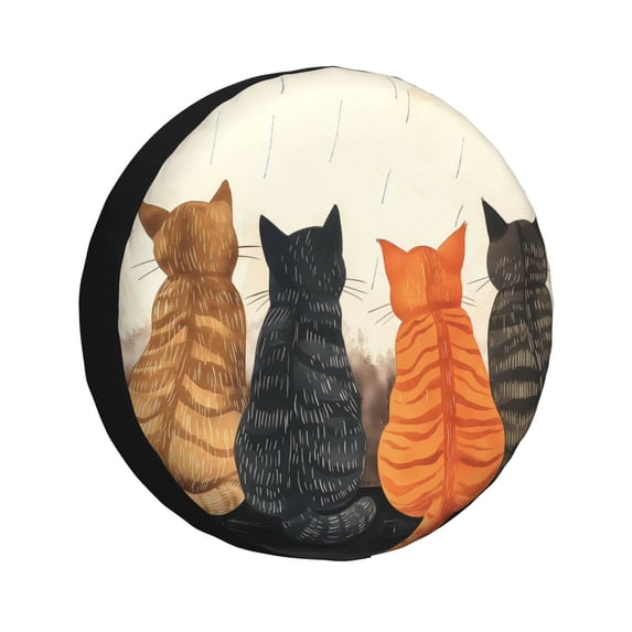 Yiaed Four Cats Watching Rain Print Print Tire Wheel Cover, tire covers for trailers,rv wheel covers,rv tire covers, camper tire covers,tire covers for cars-16 inch