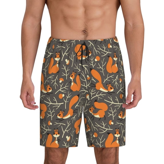 Yiaed Fox And Mushroom for Men's Soft Sleep Pajama Short Lounging Pajama Shorts-Small