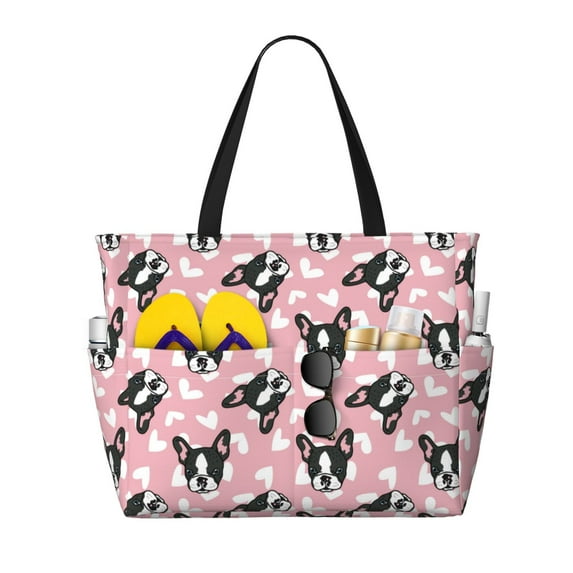 Yiaed French Bulldog Print Large Capacity Beach Travel Bag - Waterproof Zipper Vacation Tote for Sandproof Storage, and Camping