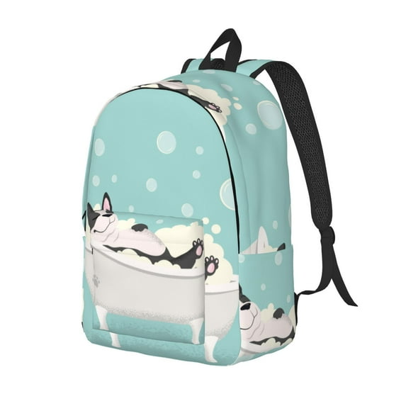 Yiaed French Bulldog Taking a Bath Print Print Laptop Backpack Travel Canvas Backpack Vintage Aesthetic Backpack for School Knapsack Backpack Backpack for School-
