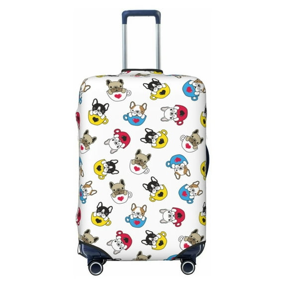 Yiaed French Bulldog With Coffee Cup Print Travel Luggage Cover Suitcase Protector Fits 18-32 Inch Luggage Wheel Covers Patterned Elastic Luggage Anti-scratch(No luggage)-X-Large
