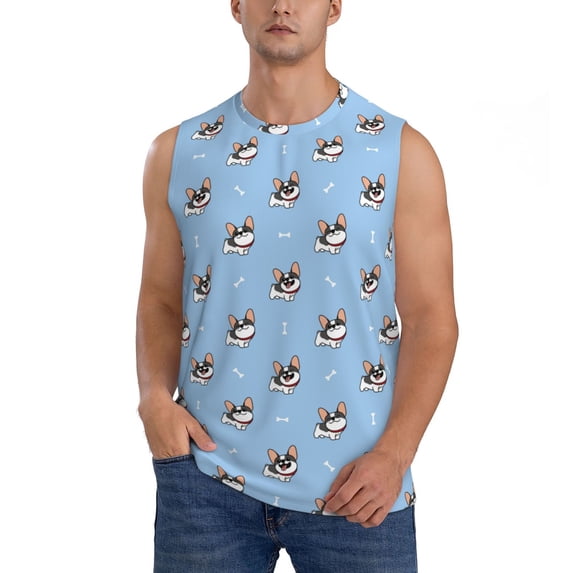 Yiaed French Bulldog2 Print Men's Singlet Vests Summer Running Muscle Tank Tops Gym Undershirt Round Neck Sleeveless for man