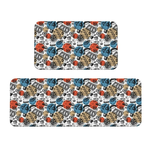 Yiaed French Food Kitchen Rugs Sets of 2 Kitchen Mats Cushioned Anti Fatigue Kitchen Rug Tapetes Para Cocina for Sink,Laundry Room