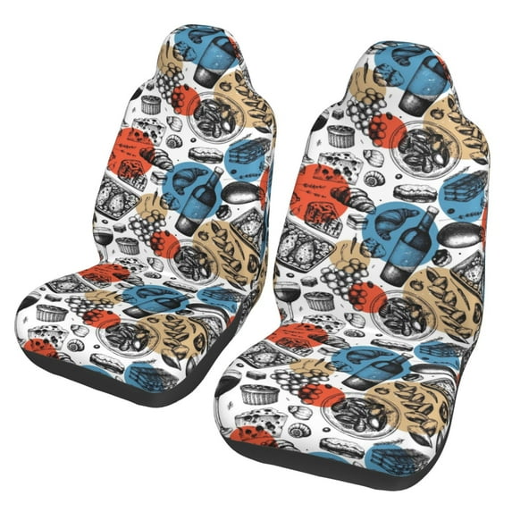Yiaed French Food Print Car Seat Covers,Universal Auto Seats Protector Fits for Car,SUV Sedan,Truck,Automotive Seat Covers & Accessories(Two packs)