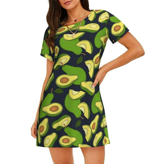 Yiaed Fresh Avocado Print Women's Loose-Fit Short Sleeve Nightgown, Soft and Comfortable Sleep Dress for Relaxation and Sleepwear