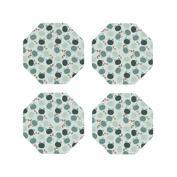 Yiaed Frog And Dragonflies Print Leather Coasters for Drinks - Cup Coasters Coffee Table Kitchen Table Bar, Home & Office Gifts Handmade Drink Coasters-Octagon