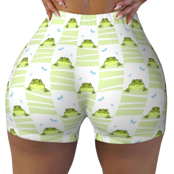 Yiaed Frogs and Dragonflies Print Women's Athletic Shorts Running Shorts Sporty Short High Waisted Elastic Workout Shorts for Yoga Gym Running & Sports -X-Large