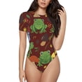 thumbnail image 1 of Yiaed Frogs and Mushrooms Print Women's Waist-Cinching Short-Sleeved Onesie,Elastic Onesiet,Snaps At Bottom,Easy To Put On And Take Off for Wome Bodysuit -Small, 1 of 8