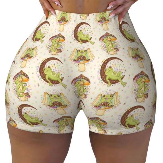 Yiaed Frogs Print Women's Athletic Shorts Running Shorts Sporty Short High Waisted Elastic Workout Shorts for Yoga Gym Running & Sports -Large