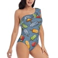 thumbnail image 1 of Yiaed Fruit Ice Cream Print Women One Piece Swimsuits Tummy Control One Shoulder Bathing Suits Pattern Ruffle Swimwear-Large, 1 of 8