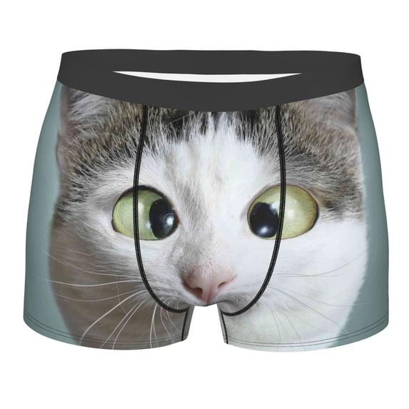 Yiaed Funny Cat Print Men's Soft Cotton Boxer Shorts Breathable Boxers Underwear Moisture-Wicking Underwear Stretch Boxer Briefs for Man-X-Large