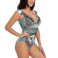 thumbnail image 1 of Yiaed Funny Cat Print Women's Ruffled One Piece Swimsuit V Neck Swimwear Slimming Monokini for Woman-Medium, 1 of 8