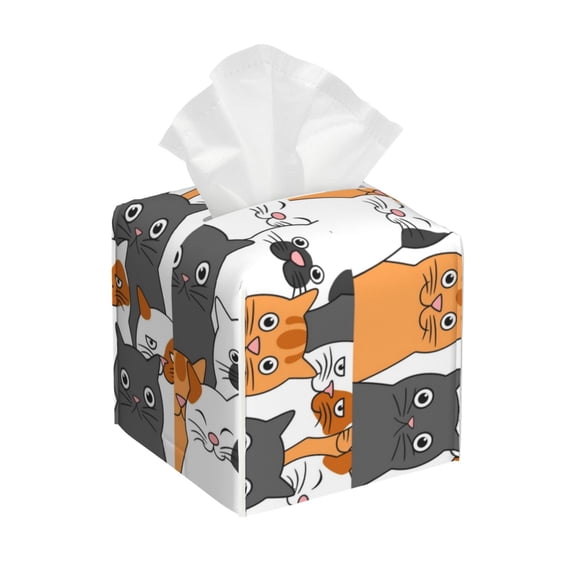 Yiaed Funny Cats Print Tissue Box Cover, PU Leather Decorative Organizer for Tabletop, Bathroom, Car, Office Creative Decorative