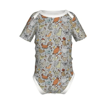 Yiaed Funny Chicken Print Infant Climbing Short Sleeve Onesie One-Piece Baby Bodysuit Clothes 0-12 Months -9M