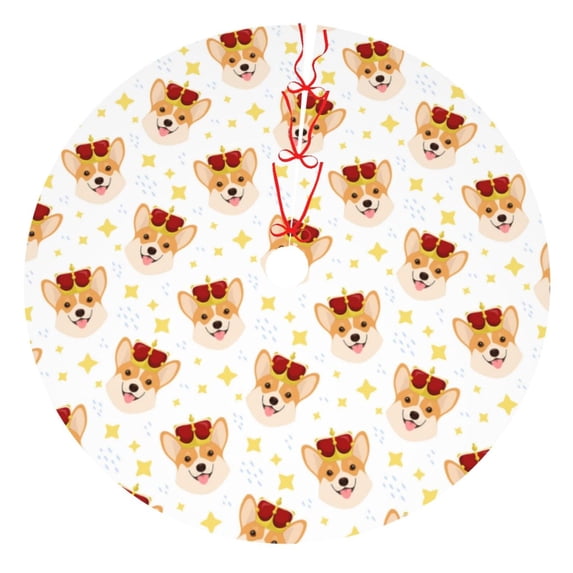 Yiaed Funny Corgi Print Christmas Tree Skirt , Tree SkirtsTree Mat for Christmas Winter Holiday Indoor Decorations-30"